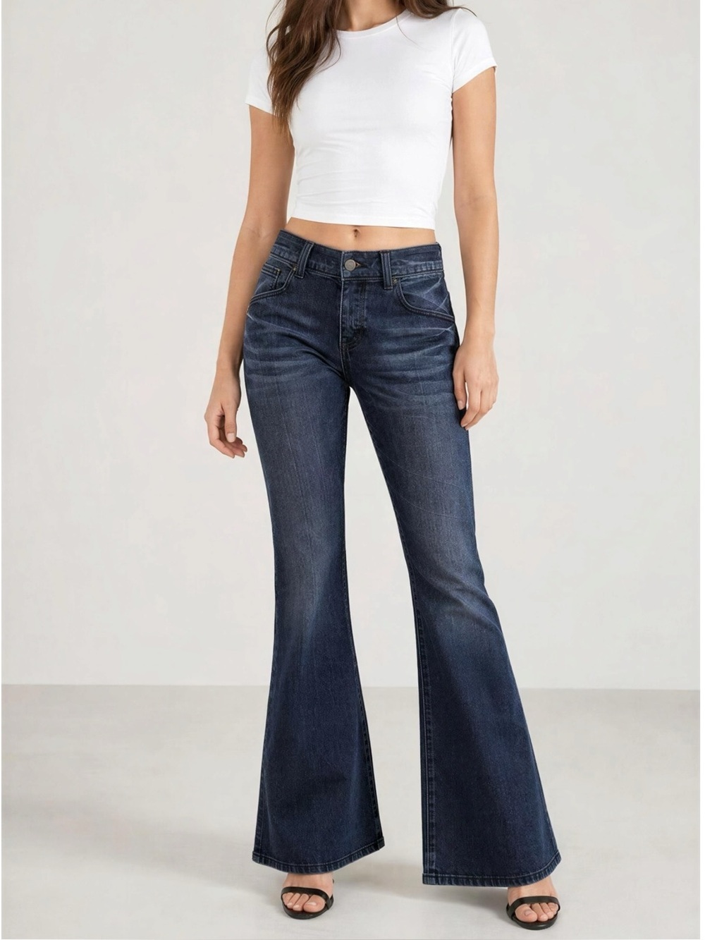 JADED LONDON Creases Drift Bootcut Flared Jeans, Indigo, 32”